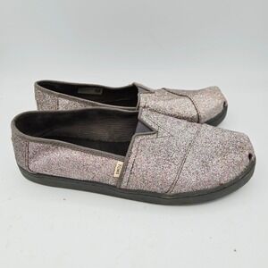Toms Glitter Sparkle Slip On Shoes Women's Size 6 Pink Silver Casual Loafers